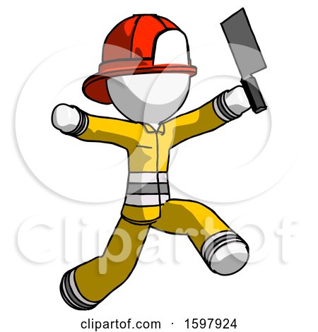 White Firefighter Fireman Man Psycho Running with Meat Cleaver by Leo Blanchette