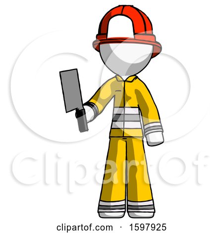 White Firefighter Fireman Man Holding Meat Cleaver by Leo Blanchette
