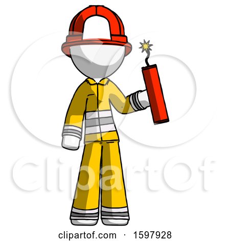 White Firefighter Fireman Man Holding Dynamite with Fuse Lit by Leo Blanchette
