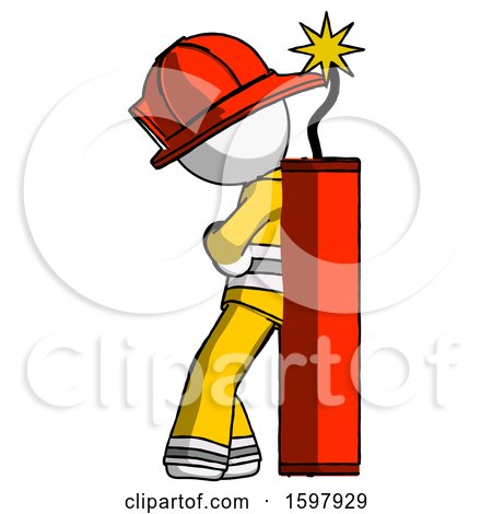 White Firefighter Fireman Man Leaning Against Dynimate, Large Stick Ready to Blow by Leo Blanchette