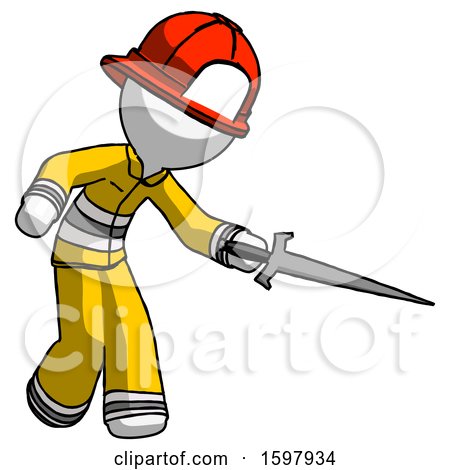 White Firefighter Fireman Man Sword Pose Stabbing or Jabbing by Leo Blanchette