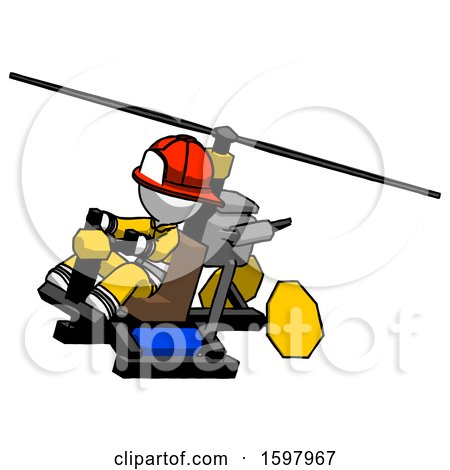 White Firefighter Fireman Man Flying in Gyrocopter Front Side Angle Top View by Leo Blanchette