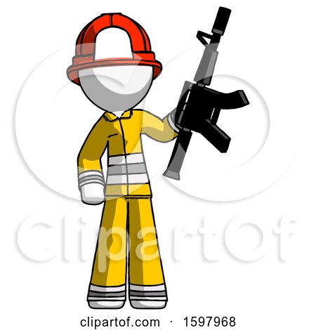 White Firefighter Fireman Man Holding Automatic Gun by Leo Blanchette