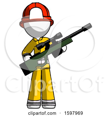 White Firefighter Fireman Man Holding Sniper Rifle Gun by Leo Blanchette