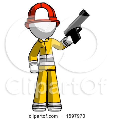 White Firefighter Fireman Man Holding Handgun by Leo Blanchette