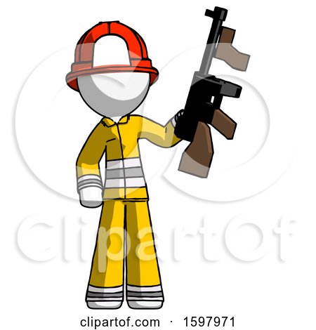 White Firefighter Fireman Man Holding Tommygun by Leo Blanchette