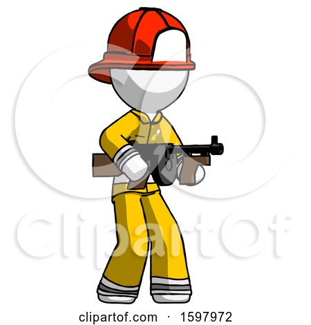 White Firefighter Fireman Man Tommy Gun Gangster Shooting Pose by Leo Blanchette