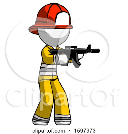 White Firefighter Fireman Man Shooting Automatic Assault Weapon by Leo Blanchette