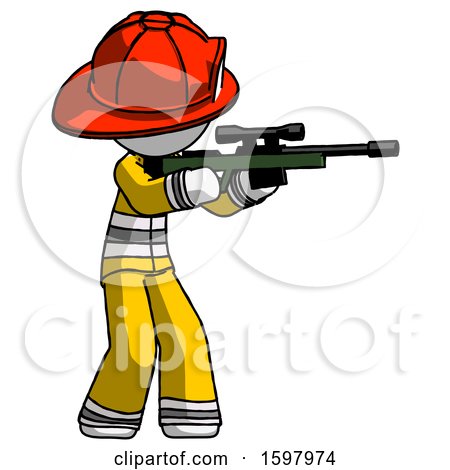 White Firefighter Fireman Man Shooting Sniper Rifle by Leo Blanchette