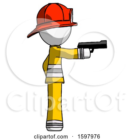 White Firefighter Fireman Man Firing a Handgun by Leo Blanchette