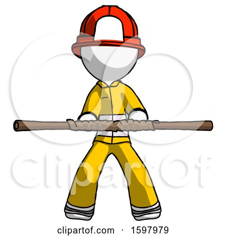 White Firefighter Fireman Man Bo Staff Kung Fu Defense Pose by Leo Blanchette