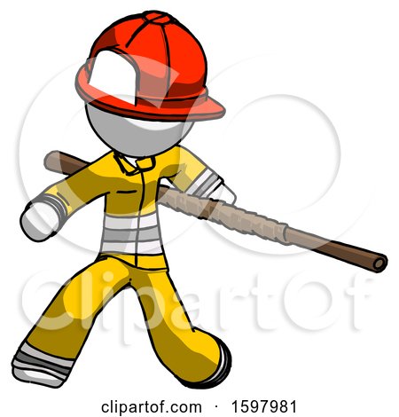 White Firefighter Fireman Man Bo Staff Action Hero Kung Fu Pose by Leo Blanchette