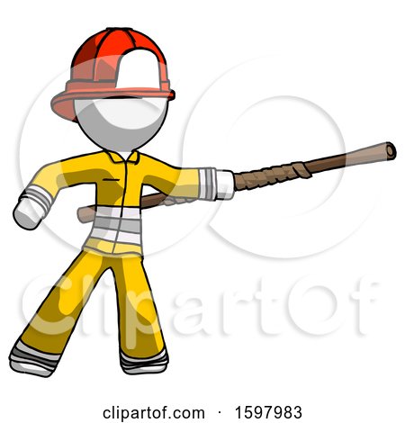 White Firefighter Fireman Man Bo Staff Pointing Right Kung Fu Pose by Leo Blanchette