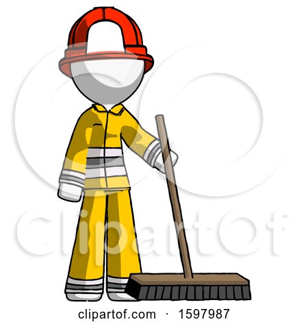 White Firefighter Fireman Man Standing with Industrial Broom by Leo Blanchette