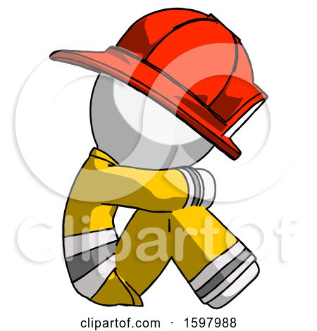 White Firefighter Fireman Man Sitting with Head down Facing Sideways Right by Leo Blanchette