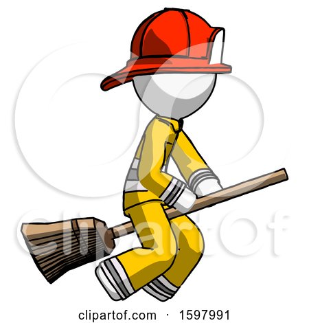 White Firefighter Fireman Man Flying on Broom by Leo Blanchette