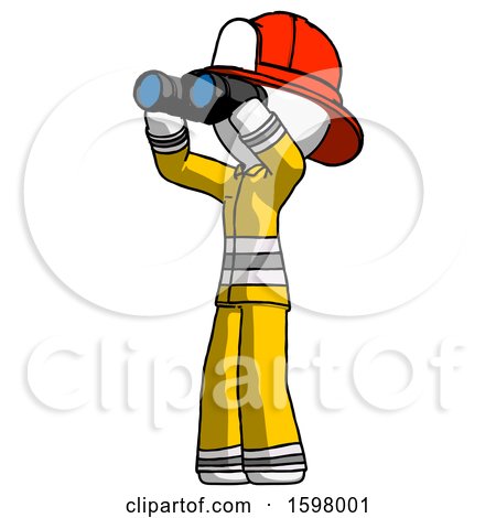 White Firefighter Fireman Man Looking Through Binoculars to the Left by Leo Blanchette