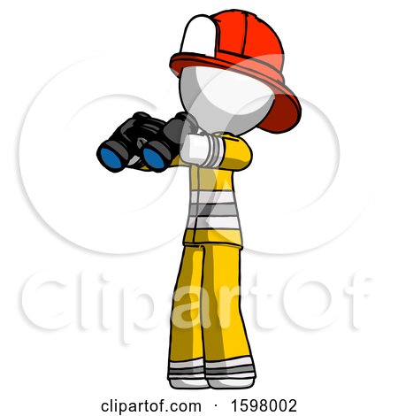 White Firefighter Fireman Man Holding Binoculars Ready to Look Left by Leo Blanchette