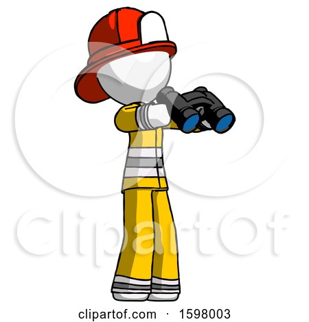 White Firefighter Fireman Man Holding Binoculars Ready to Look Right by Leo Blanchette