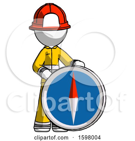White Firefighter Fireman Man Standing Beside Large Compass by Leo Blanchette