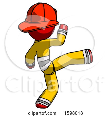 Red Firefighter Fireman Man Kick Pose by Leo Blanchette