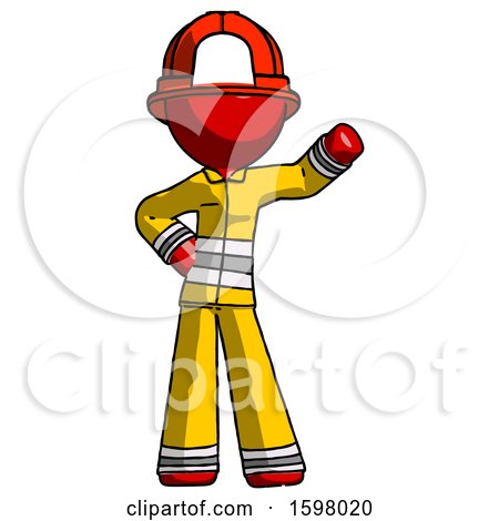 Red Firefighter Fireman Man Waving Left Arm with Hand on Hip by Leo Blanchette