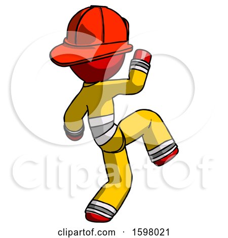 Red Firefighter Fireman Man Kick Pose Start by Leo Blanchette