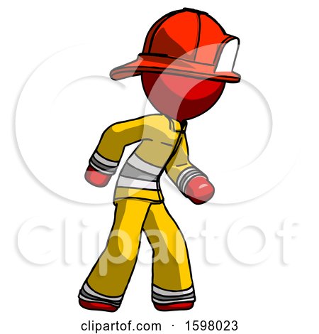 Red Firefighter Fireman Man Suspense Action Pose Facing Right by Leo Blanchette