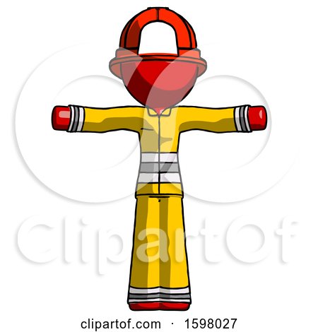 Red Firefighter Fireman Man T-Pose Arms up Standing by Leo Blanchette