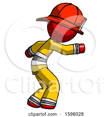 Red Firefighter Fireman Man Sneaking While Reaching for Something by Leo Blanchette