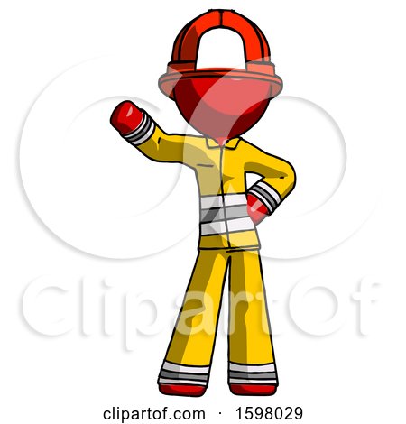 Red Firefighter Fireman Man Waving Right Arm with Hand on Hip by Leo Blanchette