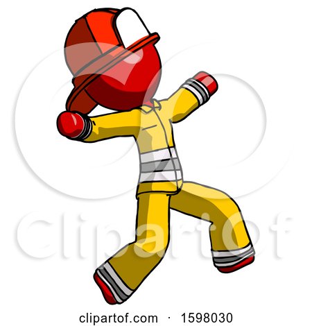 Red Firefighter Fireman Man Running Away in Hysterical Panic Direction Right by Leo Blanchette