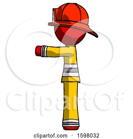 Red Firefighter Fireman Man Pointing Left by Leo Blanchette