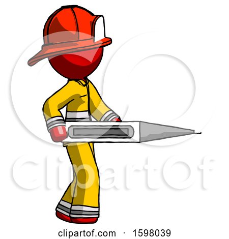 Red Firefighter Fireman Man Walking with Large Thermometer by Leo Blanchette
