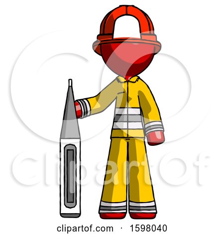 Red Firefighter Fireman Man Standing with Large Thermometer by Leo Blanchette