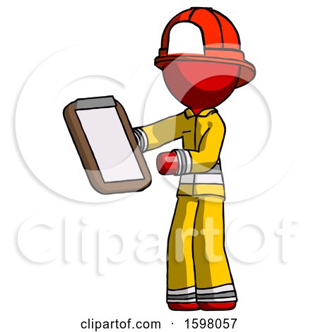 Red Firefighter Fireman Man Reviewing Stuff on Clipboard by Leo Blanchette