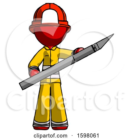 Red Firefighter Fireman Man Holding Large Scalpel by Leo Blanchette