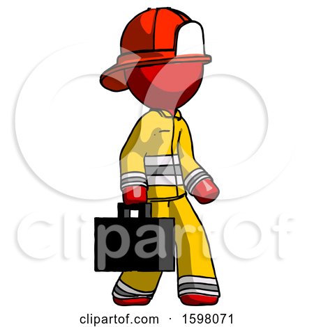 Red Firefighter Fireman Man Walking with Briefcase to the Right by Leo Blanchette