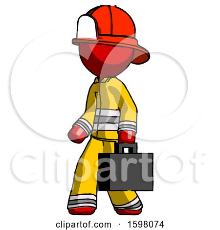 Red Firefighter Fireman Man Walking with Briefcase to the Left by Leo Blanchette