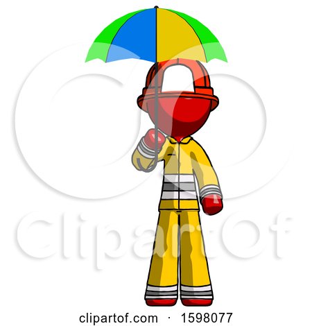 Red Firefighter Fireman Man Holding Umbrella Rainbow Colored by Leo Blanchette