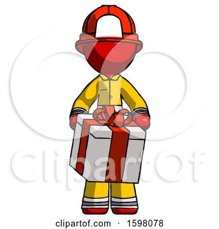 Red Firefighter Fireman Man Gifting Present with Large Bow Front View by Leo Blanchette