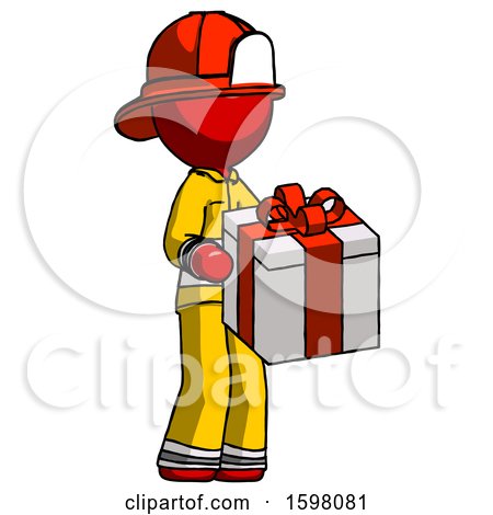 Red Firefighter Fireman Man Giving a Present by Leo Blanchette