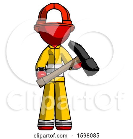 Red Firefighter Fireman Man Holding Hammer Ready to Work by Leo Blanchette