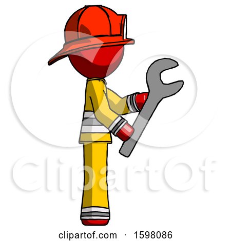Red Firefighter Fireman Man Using Wrench Adjusting Something to Right by Leo Blanchette