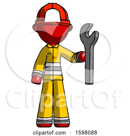 Red Firefighter Fireman Man Holding Wrench Ready to Repair or Work by Leo Blanchette