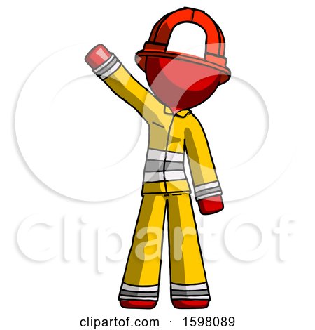 Red Firefighter Fireman Man Waving Emphatically with Right Arm by Leo Blanchette