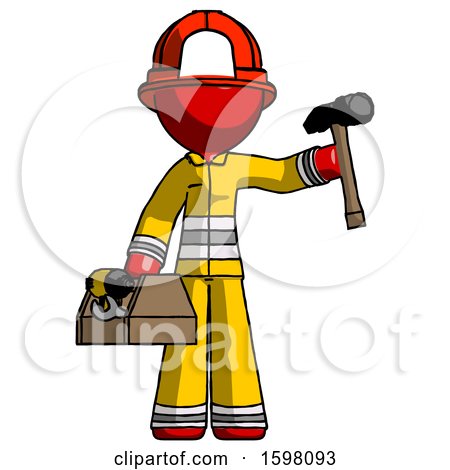 Red Firefighter Fireman Man Holding Tools and Toolchest Ready to Work by Leo Blanchette