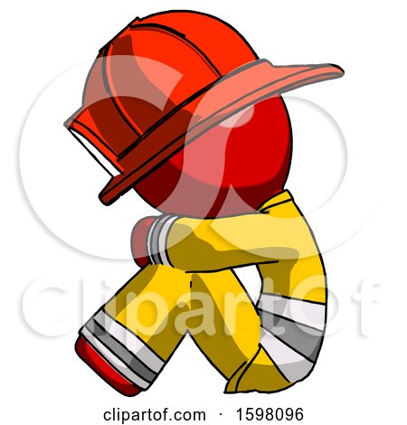Red Firefighter Fireman Man Sitting with Head down Facing Sideways Left by Leo Blanchette