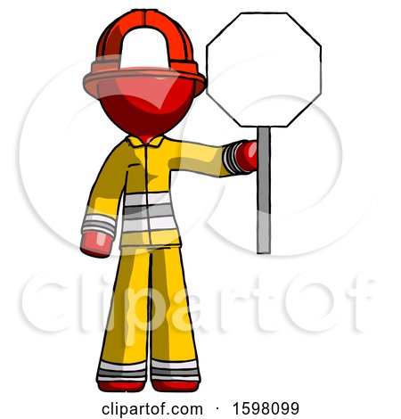 Red Firefighter Fireman Man Holding Stop Sign by Leo Blanchette