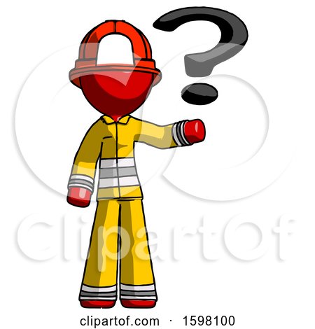 Red Firefighter Fireman Man Holding Question Mark to Right by Leo Blanchette